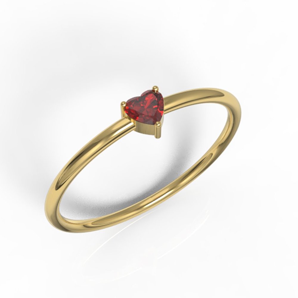 Valentines Yellow Gold Simulated Ruby Heart Ring